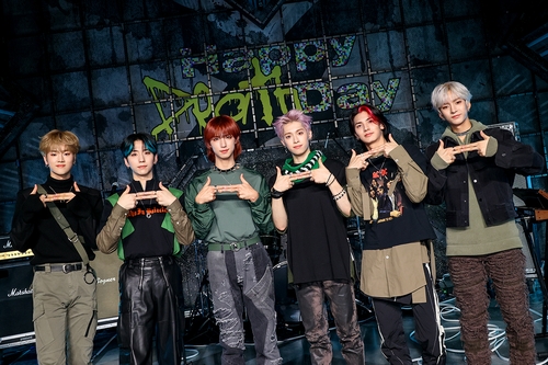 Xdinary Heroes poses for a photo during an online media showcase for its debut single "Happy Death Day" on Dec. 6, in this photo provided by JYP Entertainment. (PHOTO NOT FOR SALE) (Yonhap)