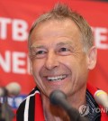 Jurgen Klinsmann, new head coach of the South Korean men's national football team, speaks to reporters at Incheon International Airport, west of Seoul, on March 8, 2023. (Yonhap)
