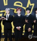 K-pop boy group NCT Dream poses during a press conference at a Seoul hotel on July 17, 2023, to promote its third full-length album "ISTJ." The album was set to come out at 6 p.m. the same day. (Yonhap)