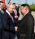 Russia's President Vladimir Putin shakes hands with North Korea's leader Kim Jong Un during a meeting at the Vostochny Сosmodrome in the far eastern Amur region, Russia, September 13, 2023. Sputnik/Vladimir Smirnov/Pool via REUTERS ATTENTION EDITORS - THIS IMAGE WAS PROVIDED BY A THIRD PARTY. TPX IMAGES OF THE DAY