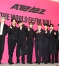 K-pop boy group Ateez poses for a photo during a press conference to promote its second studio album, "The World Ep. Fin: Will," on Dec. 1, 2023. (PHOTO NOT FOR SALE) (Yonhap)