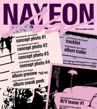 This image provided by JYP Entertainment shows release schedules for video and photo content to promote TWICE member Nayeon's upcoming second EP, "Na." (PHOTO NOT FOR SALE) (Yonhap)
