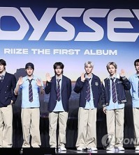 K-pop boy group Riize poses for a photo during a media showcase for its first studio album, "Odyssey," in Seoul on May 19, 2025. (Yonhap)