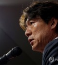 Hong Myung-bo, head coach of the South Korean men's national football team, speaks at a press conference at the Korea Football Association House in Seoul on May 26, 2025, announcing his squad for World Cup qualifying matches in June. (Yonhap)