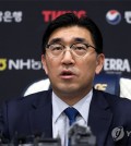 NC Dinos CEO Lee Jin-man speaks during a press conference at Changwon NC Park in Changwon, South Gyeongsang Province, on May 30, 2025. (Yonhap)