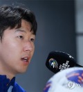 This file photo shows Son Heung-min attending a press conference at Goyang Stadium in Goyang, northwest of Seoul, on March 19, 2025, a day ahead of a 2026 World Cup third-round qualifier against Oman. (Yonhap)